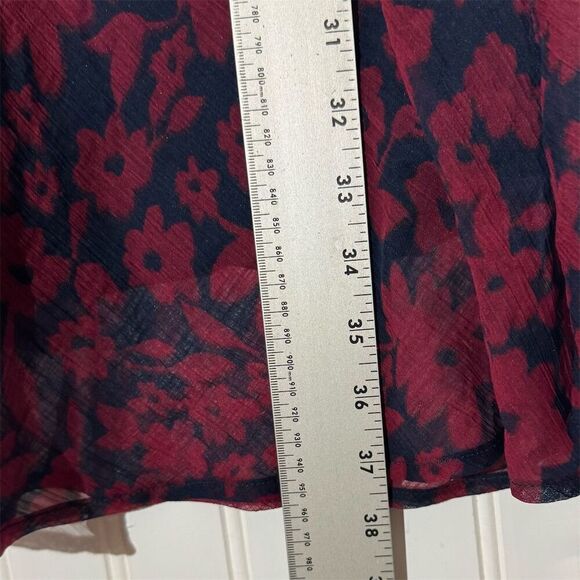 VTG dELiA*s Floral Midi Dress 90s Y2K Puff Sleeve Flare Navy Red S Ruched Waist - Picture 7 of 9